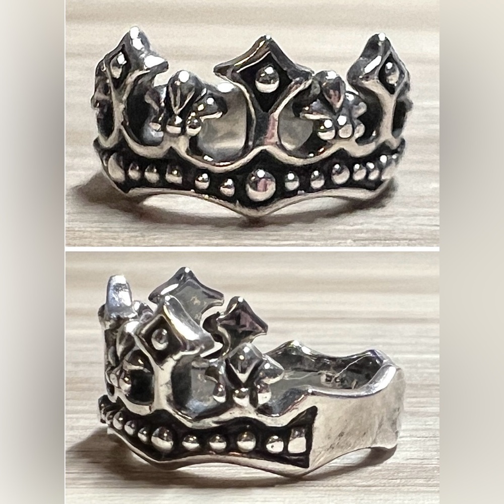 Vintage Designer Hallmarked ($) Sterling Silver Crown Band Ring, Size 5.5, 5g